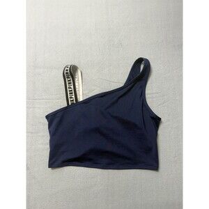 VS PINK Ultimate Sports Bra L/G Blue One Shoulder Logo Strap Crop Top Unlined